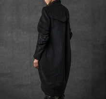 Load image into Gallery viewer, winter coat, trench coat, coat, jacket, wool coat, black jacket, womens coats, long coat, asymmetrical coat, black winter coat  (C026 BLACK)
