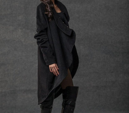 winter coat, trench coat, coat, jacket, wool coat, black jacket, womens coats, long coat, asymmetrical coat, black winter coat  (C026 BLACK)