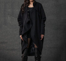 Load image into Gallery viewer, winter coat, trench coat, coat, jacket, wool coat, black jacket, womens coats, long coat, asymmetrical coat, black winter coat  (C026 BLACK)

