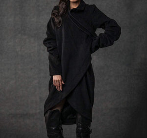 winter coat, trench coat, coat, jacket, wool coat, black jacket, womens coats, long coat, asymmetrical coat, black winter coat  (C026 BLACK)