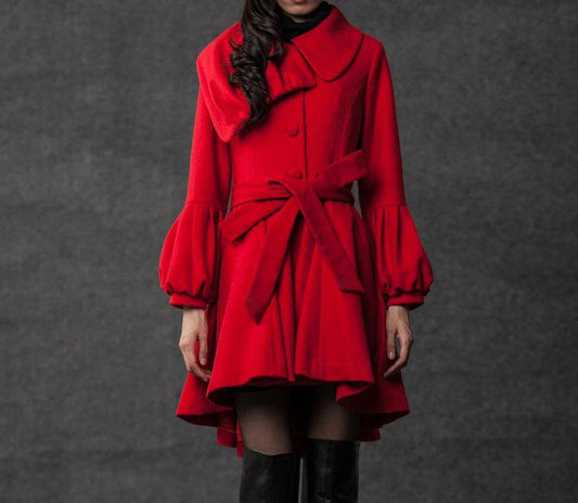 plus size coat, red coat, short coat, jackets, coats, women coat, asymmetrical Collar, wool coat, Wool jacket (C798)