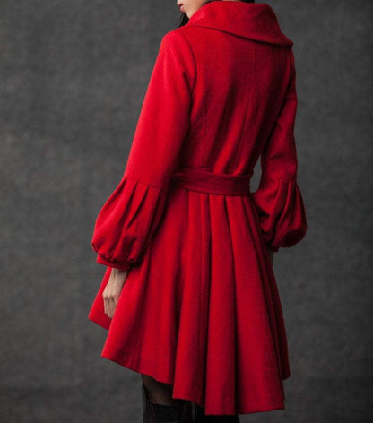 plus size coat, red coat, short coat, jackets, coats, women coat, asymmetrical Collar, wool coat, Wool jacket (C798)