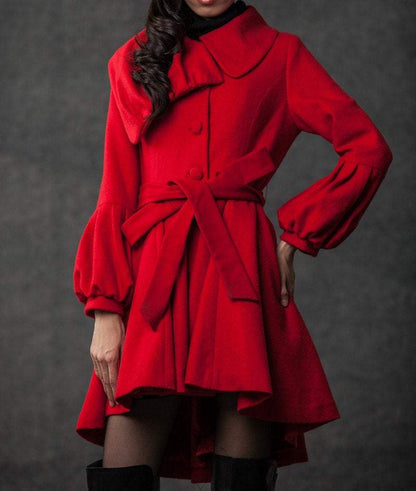 plus size coat, red coat, short coat, jackets, coats, women coat, asymmetrical Collar, wool coat, Wool jacket (C798)