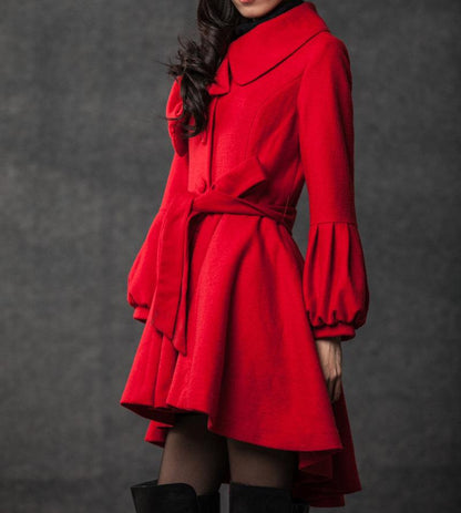 plus size coat, red coat, short coat, jackets, coats, women coat, asymmetrical Collar, wool coat, Wool jacket (C798)