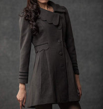 Load image into Gallery viewer, Gray Winter Coat - Woman&#39;s Outerwear Charcoal Grey Feminine Coat with Large Collar &amp; Picot Edging C382 (CF126)
