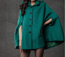 Load image into Gallery viewer, Teal Cape Coat - Winter Wool Swing Jacket Poncho Style Short Women&#39;s Coat Outerwear - Fully Lined (C794)
