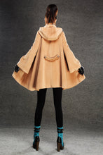 Load image into Gallery viewer, Brown wool cape, short wool cape, womens wool cape, winter wool cape, warm wool cape, loose cape, pockets wool cape C132
