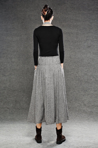 Wool Suspender skirt, pleated skirt, winter skirt, long skirt, womens skirts, maxi skirt, houndstooth skirt, button skirt, pocket skirt C049