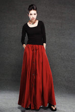 Load image into Gallery viewer, Red Linen Skirt - Maxi Skirt Long Women&#39;s Skirt Simple Design Versatile Handmade Clothing C055
