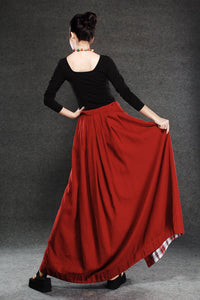 Red Linen Skirt - Maxi Skirt Long Women's Skirt Simple Design Versatile Handmade Clothing C055
