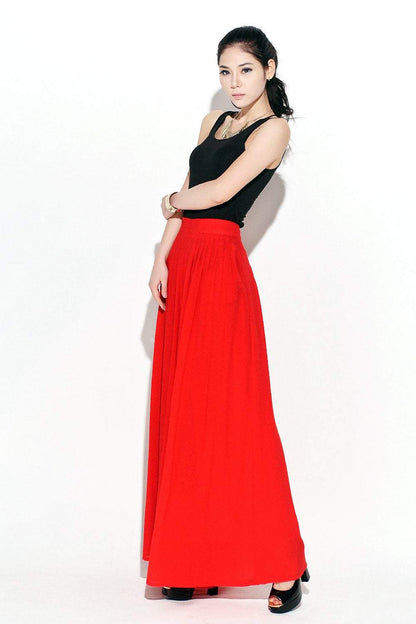 Red palazzo wide legs chiffon pants C118