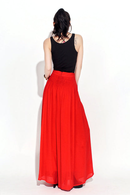 Red palazzo wide legs chiffon pants C118