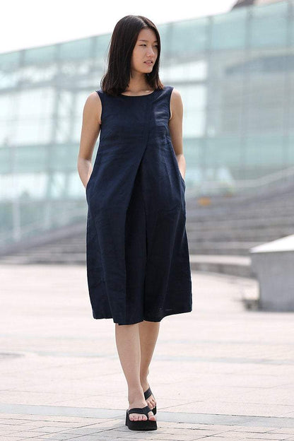 sleeveless linen tunic dress C263