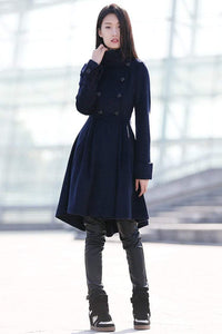 Blue coat, winter coat, wool coat, womens coat, midi wool coat, navy blue coat, coat, warm winter coat, Asymmetrical coat, warm coat C164