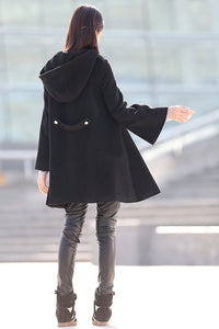 Black Cape coat, wool cape, winter cape, Black capes, hoody cape, womens cape, midi cape, wool cape, plus size cape, warm cape C168