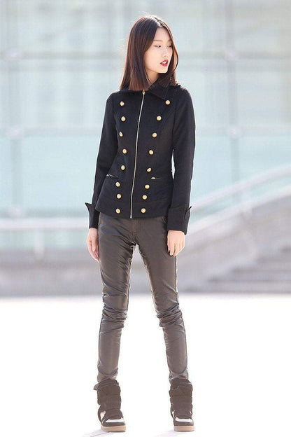 Military jacket womens, winter coat, wool jacket, black coat, military style jacket, wool military jacket, womens coat, designer coat C169