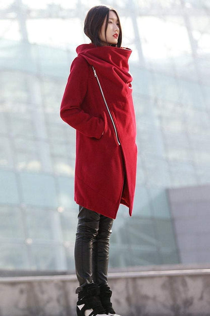 Winter coat, jacket, winter coats for women, red coat, winter coat, coat, womens coats, womens jackets, wool coat, Asymmetrical coat  C179