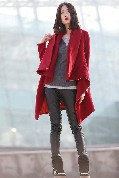 Winter coat, jacket, winter coats for women, red coat, winter coat, coat, womens coats, womens jackets, wool coat, Asymmetrical coat  C179