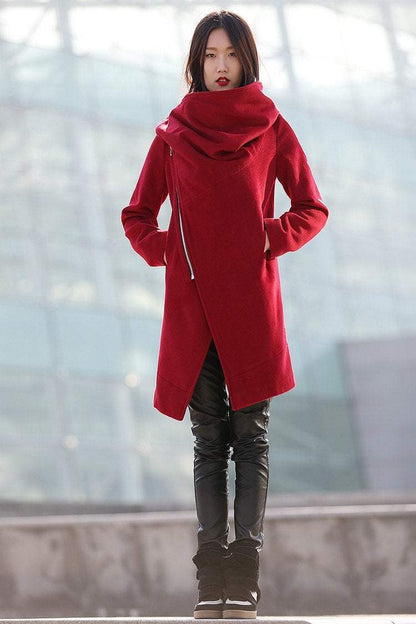 Winter coat, jacket, winter coats for women, red coat, winter coat, coat, womens coats, womens jackets, wool coat, Asymmetrical coat  C179