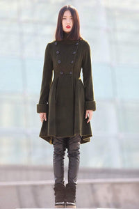 Green Asymmetrical winter wool coats for women C178
