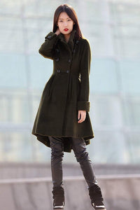 Green Asymmetrical winter wool coats for women C178