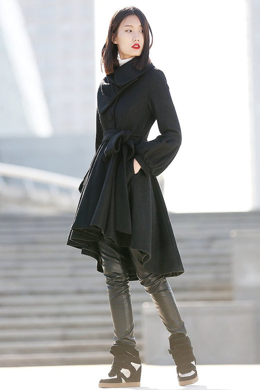 Black Winter Pea Coat Jacket  C192