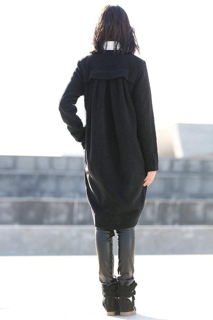 Coat, wool coat, black wool coat, winter coat, tulip shape coat, oversize coat, madi coat, womens coats, asymmetrical coat, jacket  C197