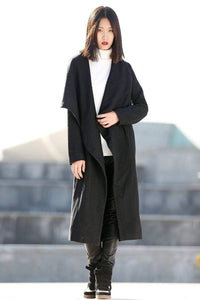 Black coat, wool coat, winter coat, long wool coat, long sleeve jacket, women jackets, plus size womens jacket, coats, jacket C195