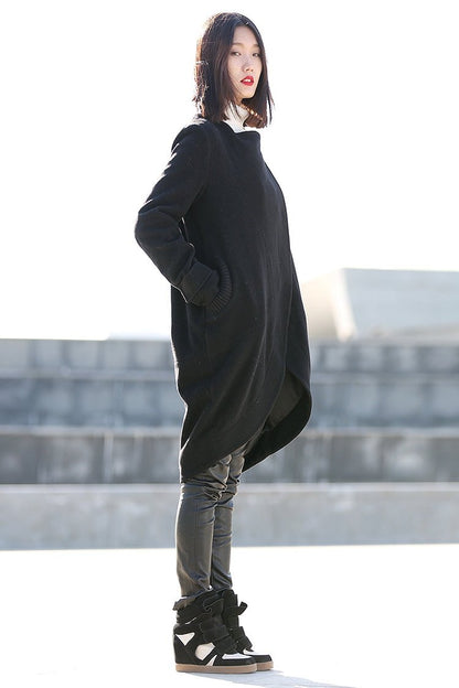 Coat, wool coat, black wool coat, winter coat, tulip shape coat, oversize coat, madi coat, womens coats, asymmetrical coat, jacket  C197