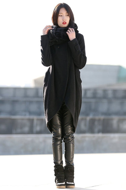Coat, wool coat, black wool coat, winter coat, tulip shape coat, oversize coat, madi coat, womens coats, asymmetrical coat, jacket  C197