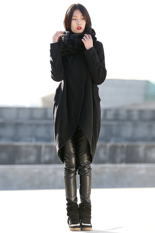 Coat, wool coat, black wool coat, winter coat, tulip shape coat, oversize coat, madi coat, womens coats, asymmetrical coat, jacket  C197
