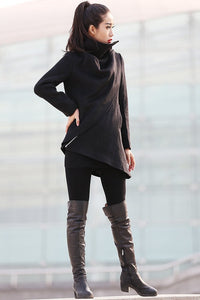 Asymmetrical coat, high collar coat C227