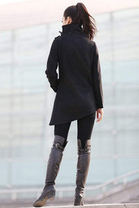 Asymmetrical coat, high collar coat C227