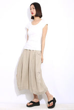 Load image into Gallery viewer, Casual Linen Skirt, Beige linen skirt, midi womens skirt, Cream Beige Mid-Length Woman&#39;s Skirt with Drawstring Waist Plus Size Clothing C321

