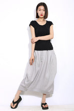 Load image into Gallery viewer, Modern Linen Skirt - Gray Handmade Designer Contemporary Everyday Casual Woman&#39;s Skirt with Drawstring Waist Plus Size (C326)
