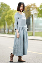 Load image into Gallery viewer, Blue Linen Dress - Long Maxi Casual Summer Loose-Fitting Comfortable Woman&#39;s House or Everyday Dress C359
