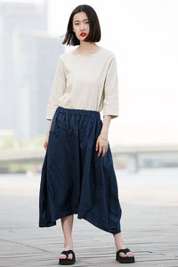 elastic wasit casual linen maxi skirt C374