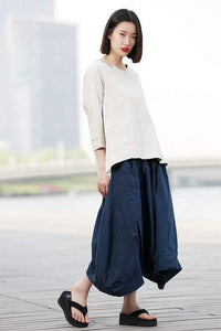 elastic wasit casual linen maxi skirt C374