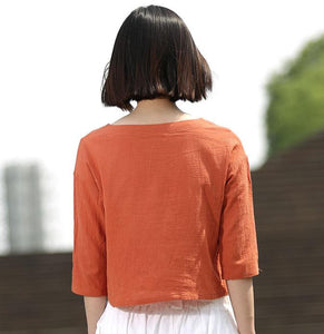 Orange linen top, loose linen top, linen top, mini tops C498
