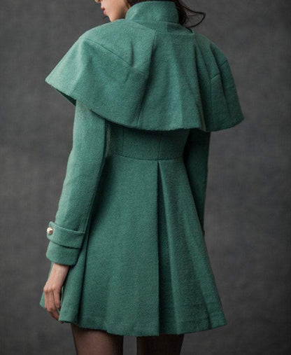 Green coat, Cape Coat, wool coat, winter coat, military coat, womens coat, green cape coat, green wool coat, winter womens coat C796