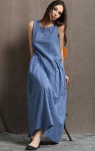 Load image into Gallery viewer, Maxi Linen Dress - Blue Long Casual Comfortable Sleeveless Women&#39;s Summer Dress with 2 Large Pockets C426
