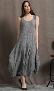 Gray Maxi Dress - Linen Sleeveless Long Marl Grey Summer Dress with Tulip Shaped Skirt Handmade Plus Size Dress C417