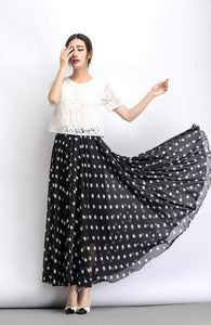 Chiffon skirt, Polka dot skirt, maxi skirt, long polka dot skirt, summer skirt, long skirt, maxi chiffon skirt, women skirt black C481