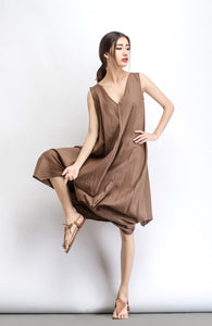 Brown Linen dress, long linen dress, midi Dress, linen dress, sleeveless dress, womens dresses, asymmetrical dress, summer dress (C488)