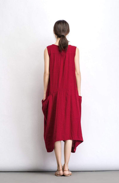 Linen dress, plus size dress, maxi dress, summer dress, red dress, women dress, loose fitting dress, long dresses, asymmetrical dress C489