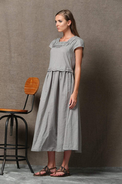 Gray Linen Dress, linen dress, long linen dress, woman dress, Short Sleeved dress, Loose linen dress, linen summer dress, casual dress C543