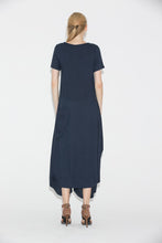 Load image into Gallery viewer, Navy blue linen dress - Casual Chic Summer Loose-Fitting Plus Size Comfortable Women&#39;s Dress (C688)
