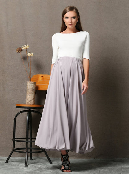 Chiffon skirt, gray chiffon maxi skirt, womens skirts, chiffon maxi skirt, long skirt, wedding skirt, gray chiffon skirt, summer skirt C572