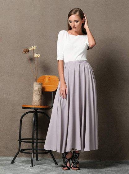 Chiffon skirt, gray chiffon maxi skirt, womens skirts, chiffon maxi skirt, long skirt, wedding skirt, gray chiffon skirt, summer skirt C572