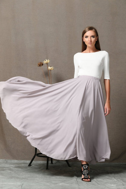 Chiffon skirt, gray chiffon maxi skirt, womens skirts, chiffon maxi skirt, long skirt, wedding skirt, gray chiffon skirt, summer skirt C572